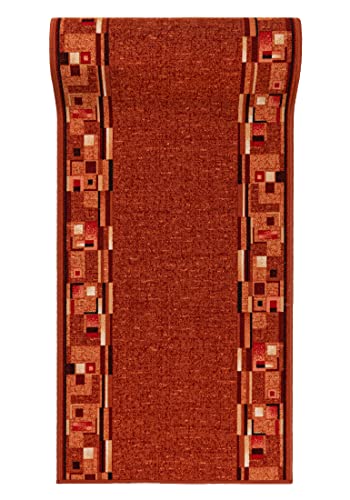 Mazovia rutschfest Teppich Läufer Flur - Modern Muster Teppichläufer - Kurzflor Flurläufer für Vorzimmer, Schlafzimmer - ÖKO-TEX Zertifiziert - Meterware Terracotta Rost - 67x375cm von Mazovia