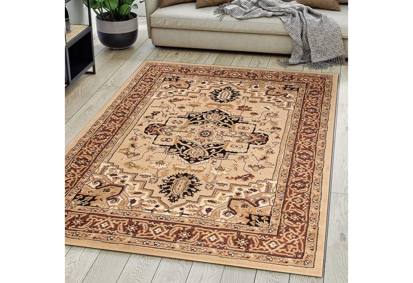 Orientteppich DY-EUFRAT-Q011A-BLACK, Mazovia, 70x140, Orientalisch, Blumenmuster, Klassisch, Kurzflor, Gemustert von Mazovia