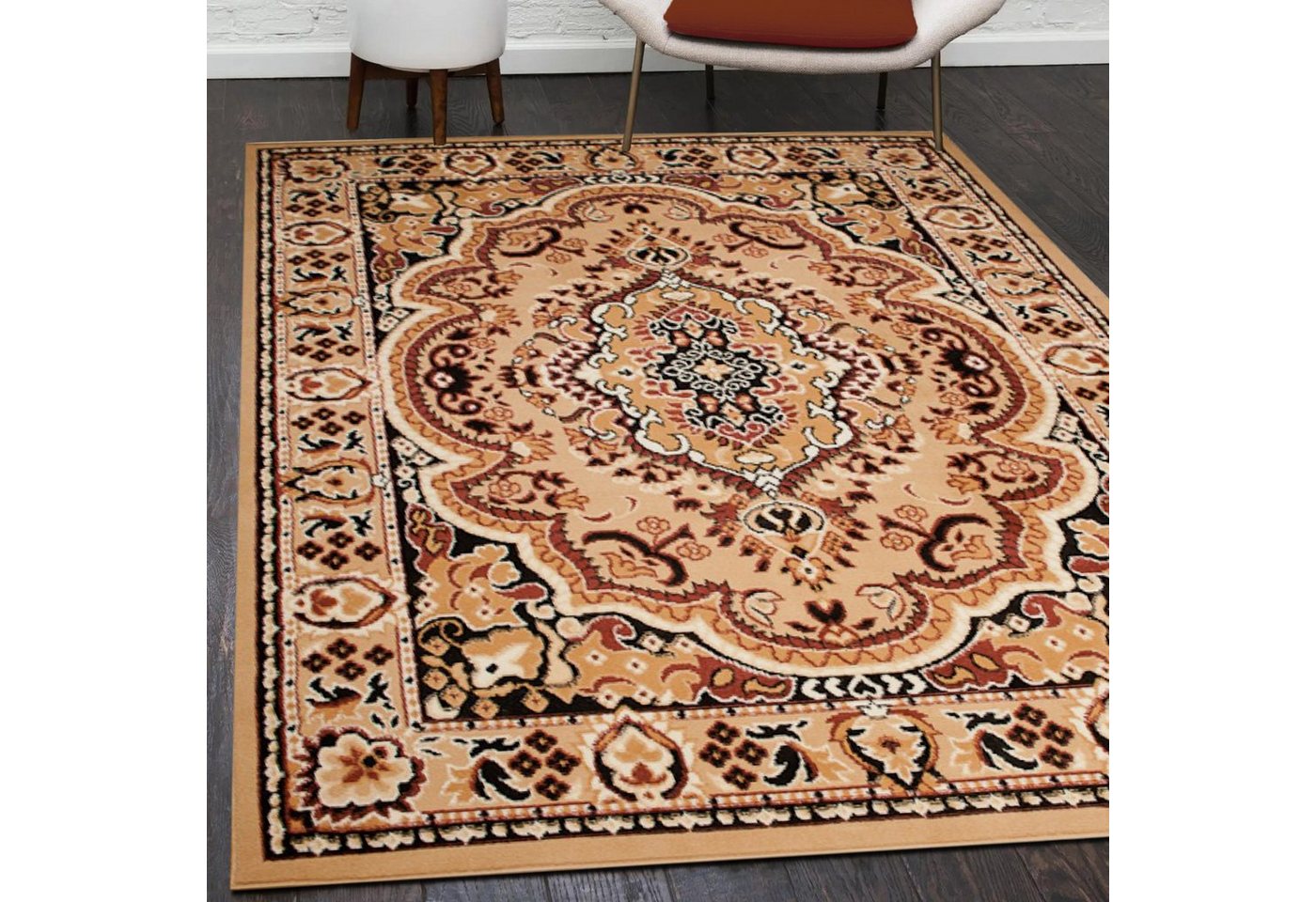 Orientteppich Orientalisch Vintage Teppich Kurzflor Wohnzimmerteppich Beige, Mazovia, 60 x 100 cm, Fußbodenheizung, Allergiker geeignet, Farbecht, Pflegeleicht von Mazovia