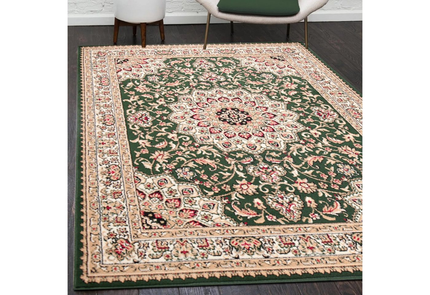 Orientteppich Orientalisch Vintage Teppich Kurzflor Wohnzimmerteppich Grün, Mazovia, 60 x 100 cm, Fußbodenheizung, Allergiker geeignet, Farbecht, Pflegeleicht von Mazovia