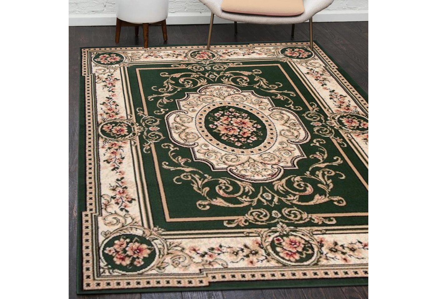 Orientteppich Orientalisch Vintage Teppich Kurzflor Wohnzimmerteppich Grün, Mazovia, 60 x 100 cm, Fußbodenheizung, Allergiker geeignet, Farbecht, Pflegeleicht von Mazovia