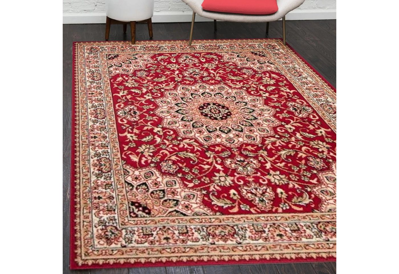 Orientteppich Orientalisch Vintage Teppich Kurzflor Wohnzimmerteppich Rot, Mazovia, 60 x 100 cm, Fußbodenheizung, Allergiker geeignet, Farbecht, Pflegeleicht von Mazovia