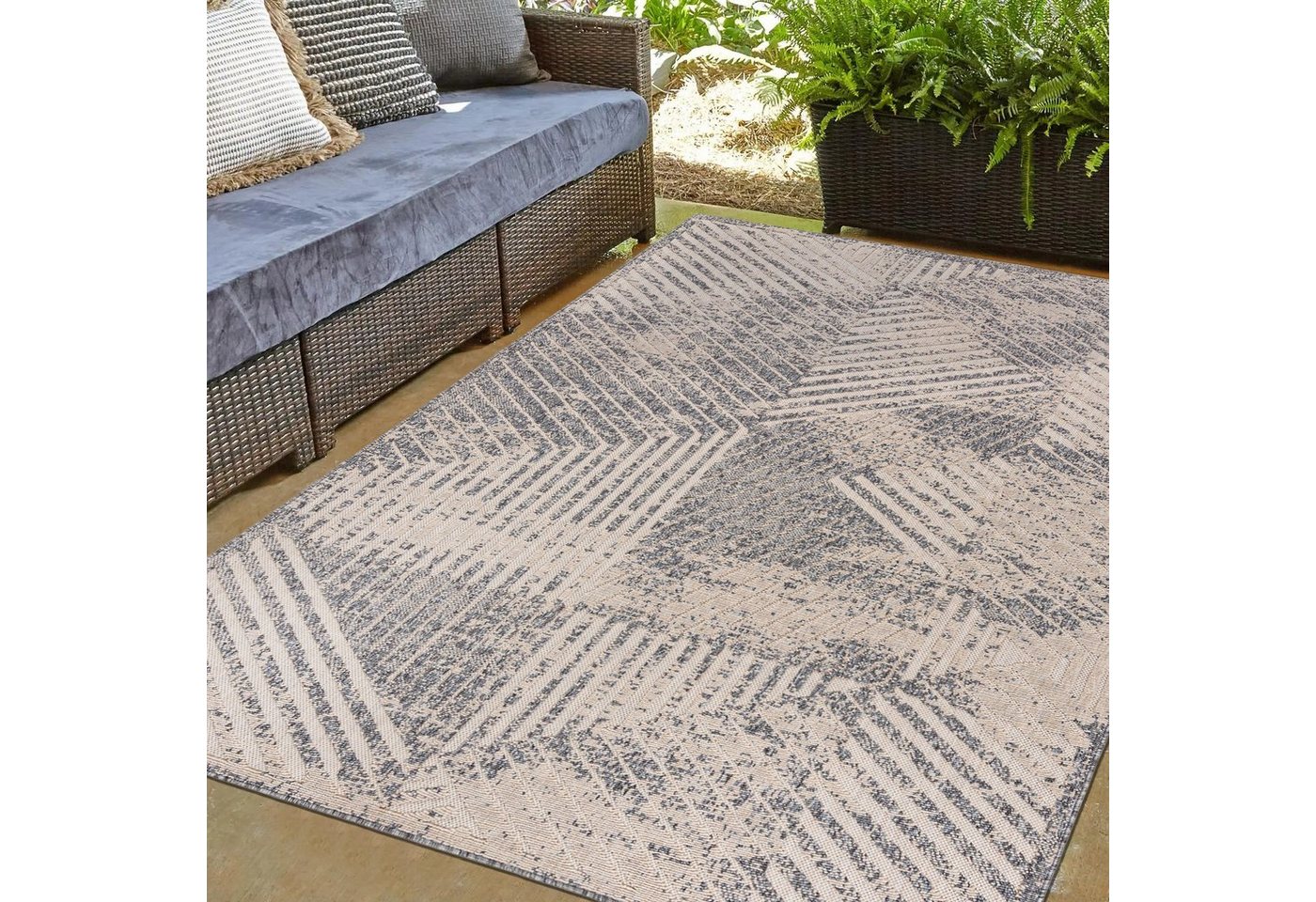 Outdoorteppich In- & Outdoor Teppich Wetterfest & UV-beständig Balkon - Beige Grau, Mazovia, 140 x 200 cm, Höhe 6 mm, Kurzflor - niedrige Florhöhe, Weich, Pflegeleicht, Flachgewebe von Mazovia