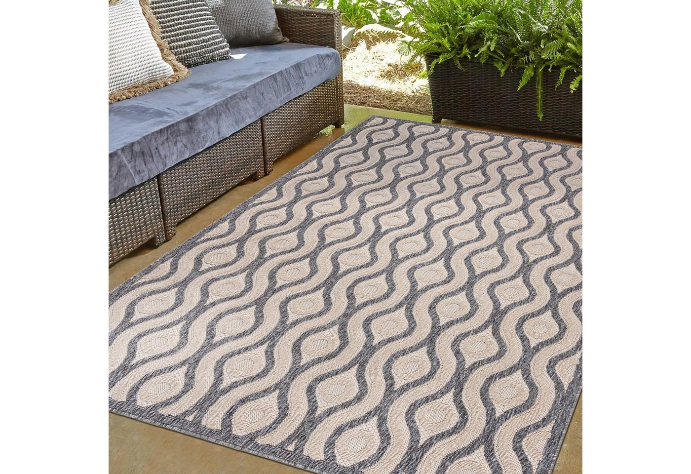 Outdoorteppich In- & Outdoor Teppich Wetterfest & UV-beständig Balkon - Beige Grau, Mazovia, 60 x 100 cm, Höhe 6 mm, Kurzflor - niedrige Florhöhe, Weich, Pflegeleicht, Flachgewebe von Mazovia