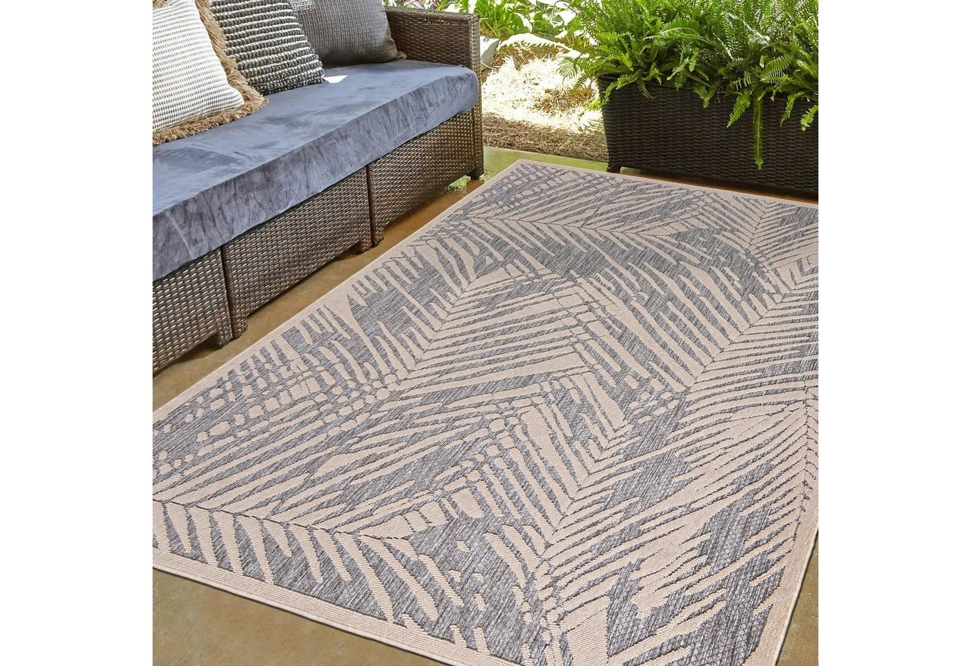 Mazovia Outdoorteppich In- & Outdoor Teppich Wetterfest & UV-beständig Balkon - Beige Grau, 80 x 150 cm, Höhe 6 mm, Kurzflor, Weich, Pflegeleicht, Flachgewebe von Mazovia