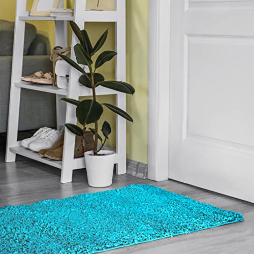 Shaggy Läufer nach Maß Einfarbig - Hochflor Langflor Flauschig Teppichläufer für Flur Schlafzimmer Küche - Teppich Set Läuferset in Versch. Größen und Farben Aqua Türkis 100 x 400 cm von Mazovia