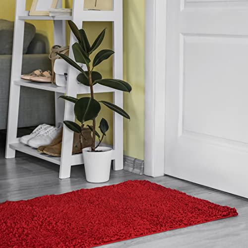 Shaggy Läufer nach Maß Einfarbig - Hochflor Langflor Flauschig Teppichläufer für Flur Schlafzimmer Küche - Teppich Set Läuferset in Versch. Größen und Farben Rot 70 x 200 cm von Mazovia