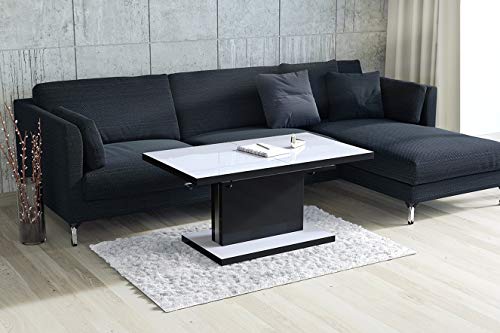 Couchtisch Funktionstisch Aston Weiß Hochglanz/Schwarz Hochglanz stufenlos höhenverstellbar ausziehbar 120-200 cm von Mazzoni