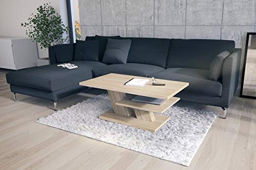 Design Couchtisch Cliff Sonoma Eiche Tisch Wohnzimmertisch 110x60x45cm mit Ablagefläche von Mazzoni