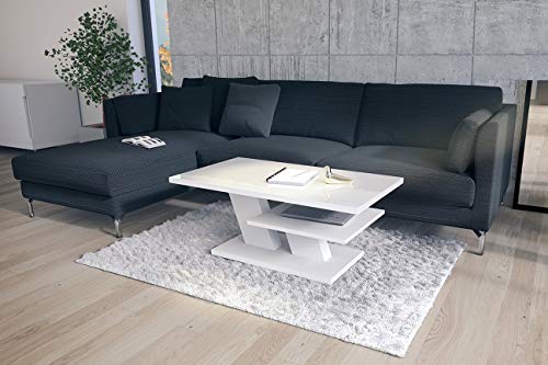Design Couchtisch Cliff Weiß Hochglanz Tisch Wohnzimmertisch 110x60x45cm mit Ablagefläche von Mazzoni