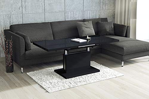 Design Couchtisch Tisch Aston Schwarz Hochglanz stufenlos höhenverstellbar ausziehbar 120 bis 200cm Esstisch von Mazzoni