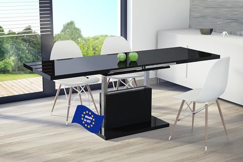 Mazzoni Aston Couchtisch ausziehbar höhenverstellbar 120/200cm in Schwarz Hochglanz modern vielseitig Wohnzimmertisch Esstisch Beistelltisch Sofatisch platzsparend hochwertig Wohnzimmer von Mazzoni