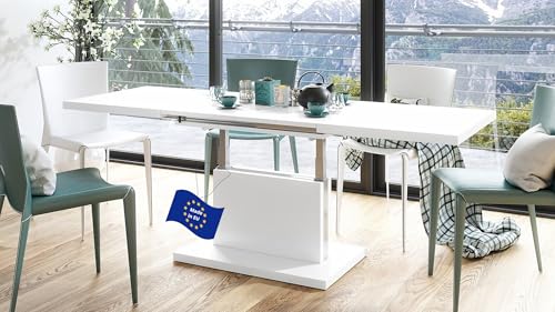 Aston Couchtisch ausziehbar höhenverstellbar 120/200cm in Weiß matt modern vielseitig Wohnzimmertisch Esstisch Beistelltisch Sofatisch platzsparend hochwertig Wohnzimmer von Mazzoni