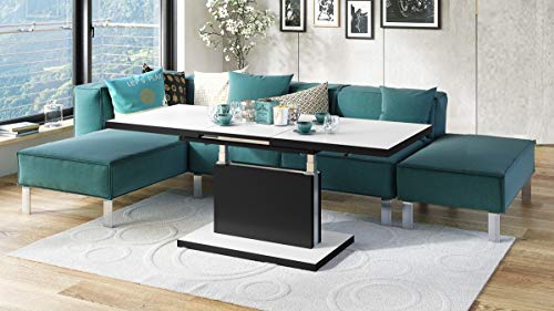 Design Couchtisch Tisch Aston Weiß matt/Schwarz matt stufenlos höhenverstellbar ausziehbar 120 bis 200cm Esstisch von Mazzoni