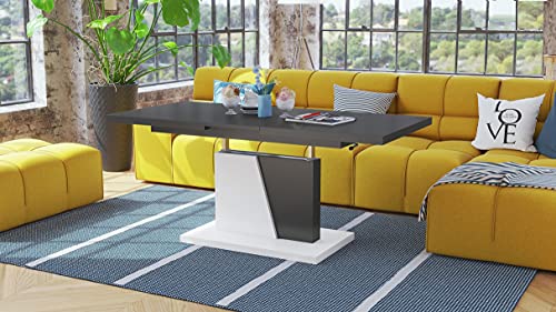 Design Couchtisch Tisch Grand Noir Anthrazit Grau matt/Weiß matt stufenlos höhenverstellbar ausziehbar 120 bis 180cm Esstisch von Mazzoni