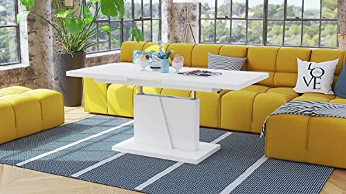 Design Couchtisch Tisch Grand Noir Weiß matt stufenlos höhenverstellbar ausziehbar 120 bis 180cm Esstisch von Mazzoni