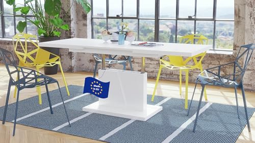 Mazzoni Grand Noir Couchtisch ausziehbar höhenverstellbar 120/180cm in Weiß matt modern vielseitig Wohnzimmertisch Esstisch Beistelltisch Sofatisch platzsparend hochwertig Wohnzimmer von Mazzoni