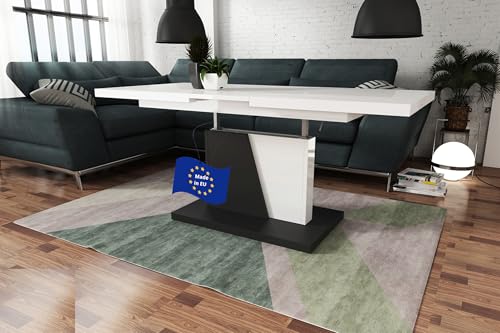 Grand Noir Couchtisch ausziehbar höhenverstellbar 120/180cm in Weiß hochglanz / Schwarz matt modern vielseitig Wohnzimmertisch Esstisch Beistelltisch Sofatisch platzsparend hochwertig Wohnzimmer von Mazzoni