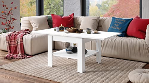 Design Couchtisch Tisch Leo aufklappbar 65-130cm Esstisch (Weiß matt) von Mazzoni