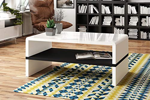 Design Couchtisch Tisch Rock Weiß Hochglanz/Schwarz matt Wohnzimmertisch 100x60x43cm mit Ablagefläche von Mazzoni
