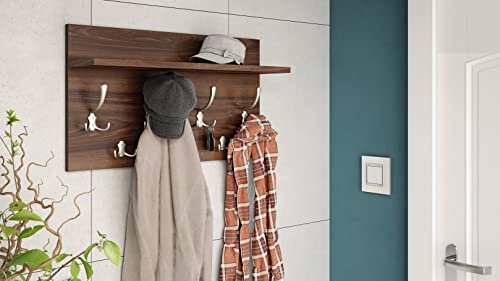 Design Garderobe Garderobenpaneel 70 x 40 cm mit Hutablage Kleiderhaken Finlo, Farbe:Nussbaum - Edelstahloptik von Mazzoni