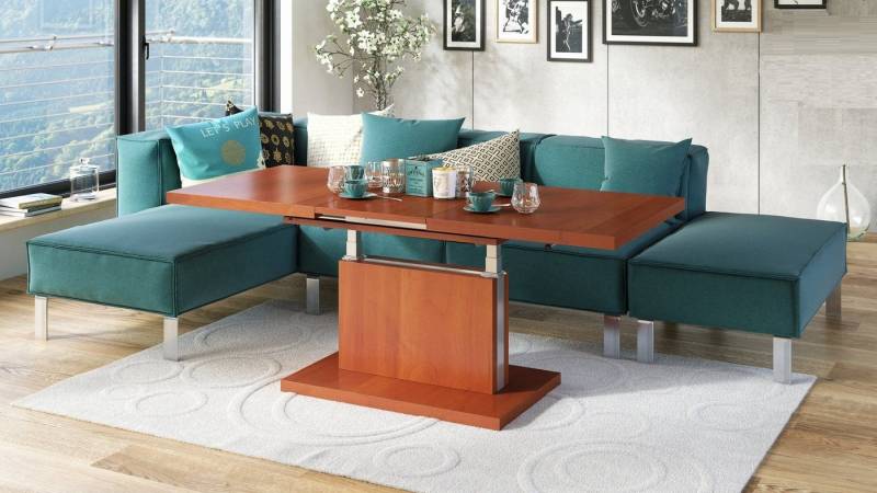 Mazzoni Couchtisch Aston Kirschbaum stufenlos höhenverstellbar ausziehbar 120 bis 200cm, Funktionstisch, Wohnzimmertisch, Tisch, Esstisch, Sofatisch von Mazzoni