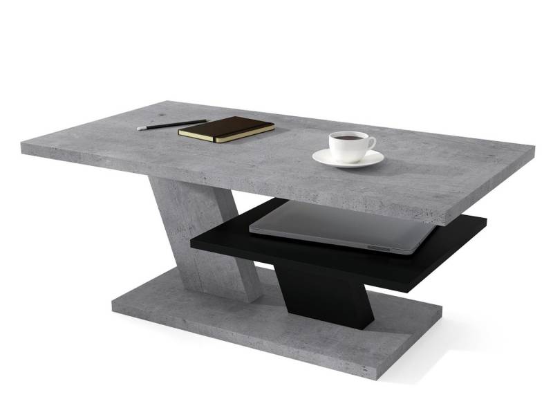 Mazzoni Couchtisch Cliff Beton Betonoptik / Schwarz matt Wohnzimmertisch 110x60x45cm von Mazzoni