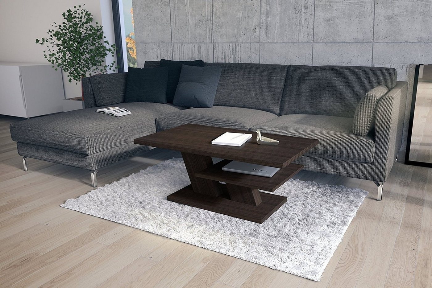 Mazzoni Couchtisch Cliff Walnuss Wenge Tisch Wohnzimmertisch 110x60x45cm von Mazzoni