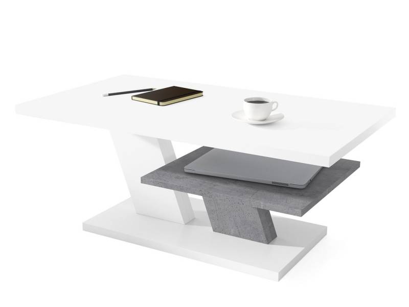 Mazzoni Couchtisch Cliff Weiß matt / Beton Betonoptik Wohnzimmertisch 110x60x45cm von Mazzoni