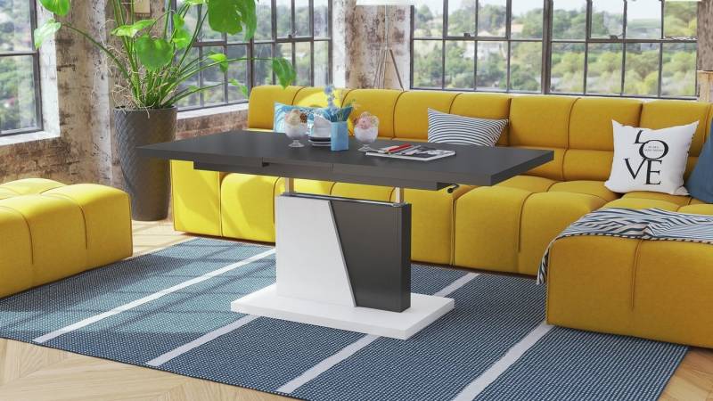 Mazzoni Couchtisch Grand Noir Anthrazit Grau / Weiß höhenverstellbar ausziehbar 120-180cm von Mazzoni