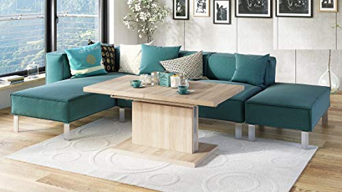 Mazzoni Design Couchtisch Tisch Aston stufenlos höhenverstellbar ausziehbar 120 bis 200cm Esstisch (Sonoma Eiche) von Mazzoni