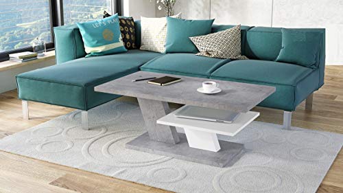 Mazzoni Design Couchtisch Tisch Cliff Weiß Schwarz Hochglanz Wohnzimmertisch 110x60x45cm mit Ablagefläche (Betonoptik/Weiß matt) von Mazzoni