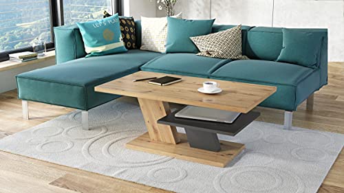 Mazzoni Design Couchtisch Tisch Cliff Wohnzimmertisch 110x60x45cm mit Ablagefläche (Eiche Artisan/Grau Anthrazit matt) von Mazzoni