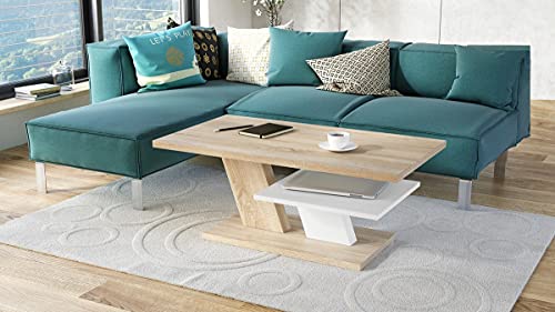 Mazzoni Design Couchtisch Tisch Cliff Wohnzimmertisch 110x60x45cm mit Ablagefläche (Sonoma Eiche/Weiß matt) von Mazzoni