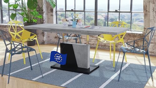 Mazzoni Grand Noir Couchtisch ausziehbar höhenverstellbar 120/180cm in Beton/Schwarz matt modern vielseitig Wohnzimmertisch Esstisch Beistelltisch Sofatisch platzsparend hochwertig Wohnzimmer von Mazzoni