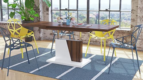 Mazzoni Design Couchtisch Tisch Grand Noir stufenlos höhenverstellbar ausziehbar 120 bis 180cm Esstisch (Nussbaum/Weiß matt) von Mazzoni