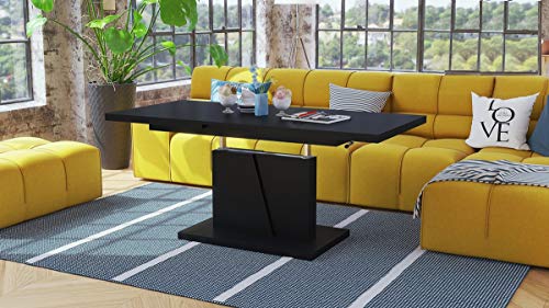 Design Couchtisch Tisch Grand Noir Schwarz matt stufenlos höhenverstellbar ausziehbar 120 bis 180cm Esstisch von Mazzoni