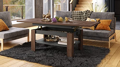 Mazzoni Design Couchtisch Tisch Rio stufenlos höhenverstellbar 55-67 cm ausziehbar 130-170cm mit Ablagefläche Esstisch, Farbe:Eiche dunkel - Anthrazit matt von Mazzoni