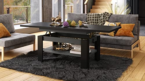 Mazzoni Design Couchtisch Tisch Rio stufenlos höhenverstellbar 55-67 cm ausziehbar 130-170cm mit Ablagefläche Esstisch, Farbe:Schwarz matt - Anthrazit matt von Mazzoni