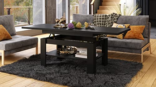Mazzoni Design Couchtisch Tisch Rio stufenlos höhenverstellbar 55-67 cm ausziehbar 130-170cm mit Ablagefläche Esstisch, Farbe:Schwarz matt von Mazzoni