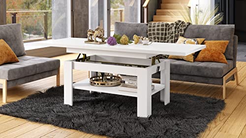 Mazzoni Design Couchtisch Tisch Rio stufenlos höhenverstellbar 55-67 cm ausziehbar 130-170cm mit Ablagefläche Esstisch, Farbe:Weiß matt von Mazzoni