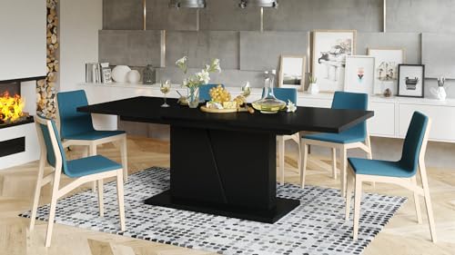 Mazzoni Design Esstisch Tisch Noble Noir ausziehbar 160 bis 218 cm, Farbe:Schwarz matt von Mazzoni