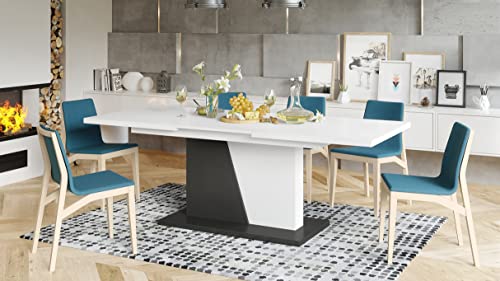 Mazzoni Design Esstisch Tisch Noble Noir ausziehbar 160 bis 218 cm, Farbe:Weiß matt/Anthrazit matt von Mazzoni