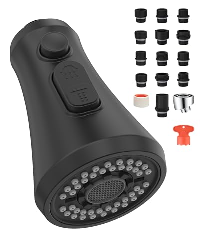 Mbillion ABS-Küchenarmaturkopf, Universal-Sprühdüse mit 3 Funktionen, mit 9 Adaptern, mattschwarz, ausziehbarer Sprühkopf (Mattes Schwarz) von Mbillion