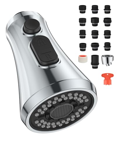 Mbillion ABS-Küchenarmaturkopf, Universal-Sprühdüse mit 3 Funktionen, mit 9 Adaptern, mattschwarz, ausziehbarer Sprühkopf (Poliertes Chrom) von Mbillion