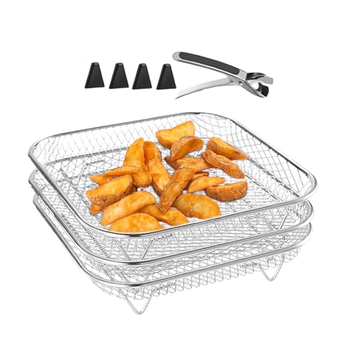 Luftbratenregal | 3x stapelbares Edelstahlgrill -Netzhalter | Küchenwerkzeug, Kochständer zum Dämpfen des Kühltrocknens von Mbiyhgta
