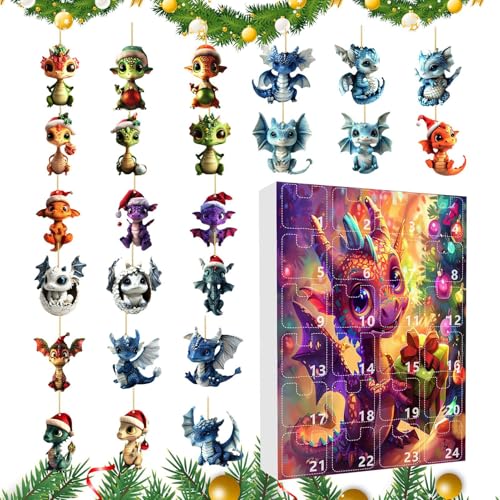 Mbiyhgta Dragon Advent 2025 | 24-teiliger Acryl Weihnachtszählschmuck Set | Saisonale Deko Für Geburtstag Büro Auto Schule Party Klassenzimmer Wohnheim | Festliche Raumgestaltung Für Zuhause von Mbiyhgta