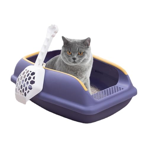Mbiyhgta Katzentoilette mit hohen Seiten – halbgeschlossene Katzentoilette mit seitlichem Sieb oben, Katzentoilette mit Schaufel zum Sieben der Katzentoilette, abnehmbare Katzentoilette für einfache von Mbiyhgta