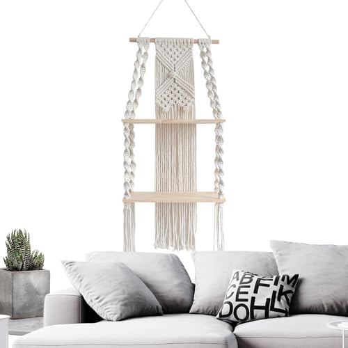 Mbiyhgta Makramee- , Boho-Regale für Wand | Handgewebtes Seil – Handseil mit 2 Innenebenen mit 2 Ebenen handgefertigt Boho für den Organizer von Mbiyhgta
