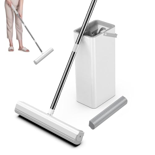 Mbiyhgta Schwammwischer und Eimer,Schwammwischer- und Eimer-Set,Saugfähiger Reinigungsmopp | Flaches Mopp- und Eimer-Set, Bodenreinigungsmopp-Eimer, Reinigungsmittel für Zuhause von Mbiyhgta